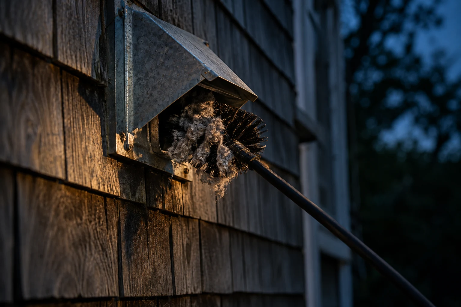 Lint being removed from an exterior dryer vent